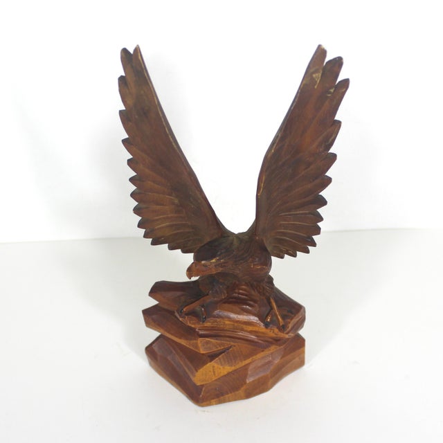 Vintage Carved Wood Eagle Bird Figurine, Man Cave Decor, Hawk Carving, Eagle Small Handmade Wooden Base Bird Sculpture , Collector For Sale - Image 4 of 10