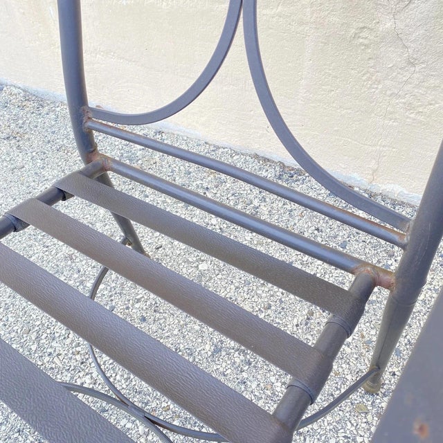 Late 20th Century Neoclassical Regency Aluminum & Steel Metal Outdoor Patio Arm Chair - Set of 4 For Sale - Image 9 of 12