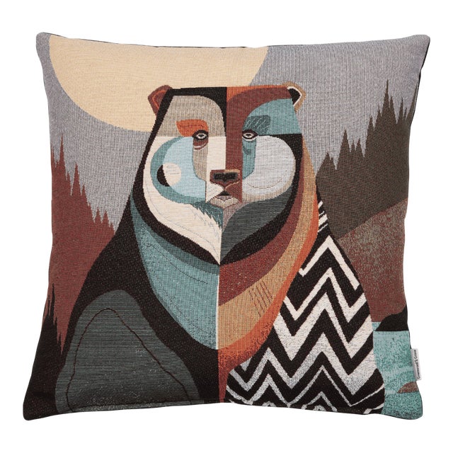 Mountain Bear Woven Cushion With Feather Filler - 42x42cm (17"x17") For Sale