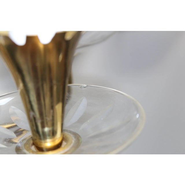 1950s Brass and Etched Glass Chandelier by Lightolier For Sale - Image 10 of 11