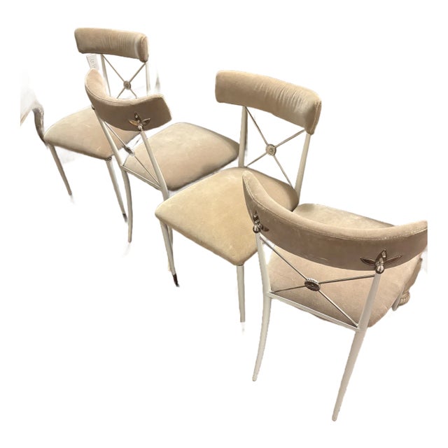 Jonathan Adler Rider Dining Chairs – Set of 4 – Ivory Velvet For Sale