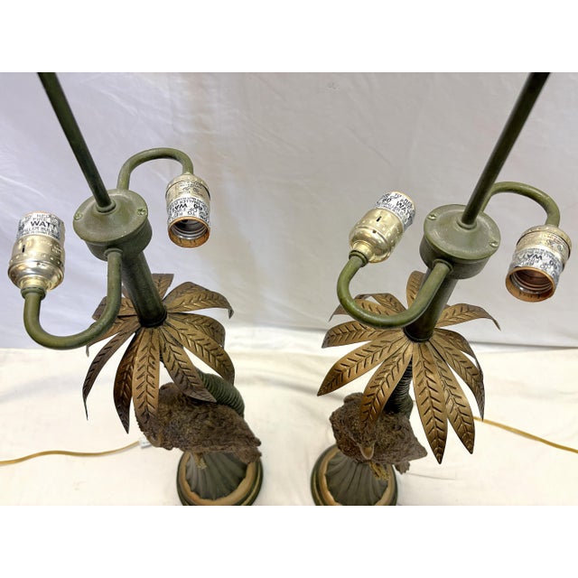 20th Century Palm Beach Chic Parrot and Palm Tree Lamps- A Pair For Sale - Image 9 of 18