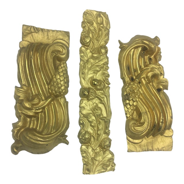 Gold Gilt Decorative Fragments - 3 Pieces For Sale