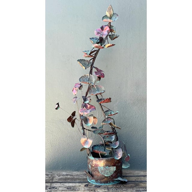 Vintage Patinated Copper Lotus Sculpture For Sale - Image 10 of 12