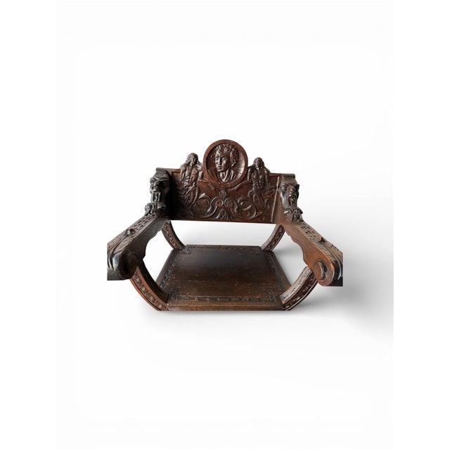 Late 19th Century Renaissance Italian Pair Chairs, Hand Carved Walnut Wood For Sale - Image 9 of 12