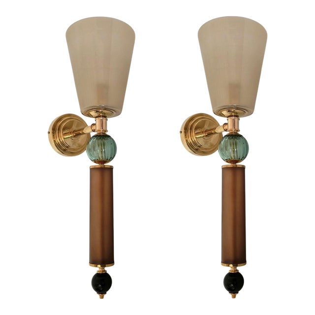 1990s Tobacco, Aqua Blue Murano Glass Sconces For Sale
