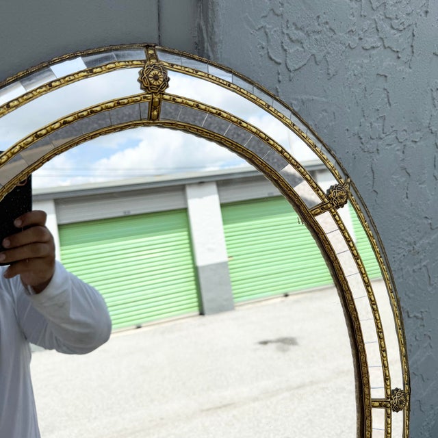 Metal Vintage Venetian Style Oval Wall Mirror For Sale - Image 7 of 9