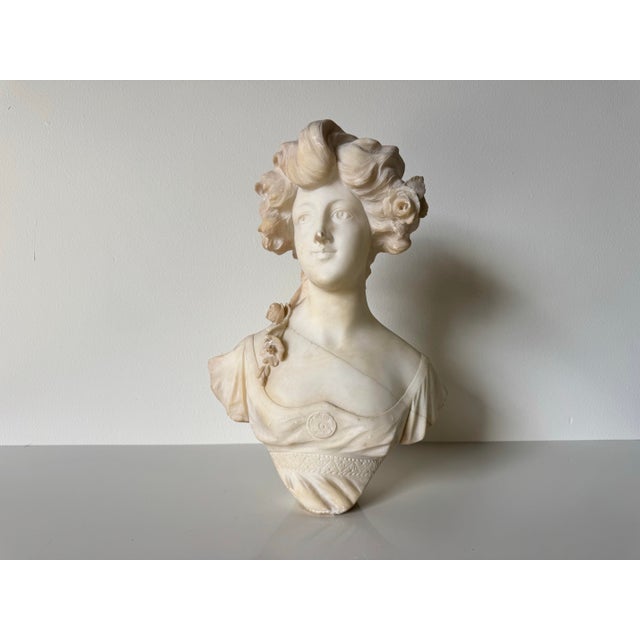 Italian A. Masi Art Nouveau Carved Alabaster Bust Sculpture/Sold For Sale - Image 12 of 12