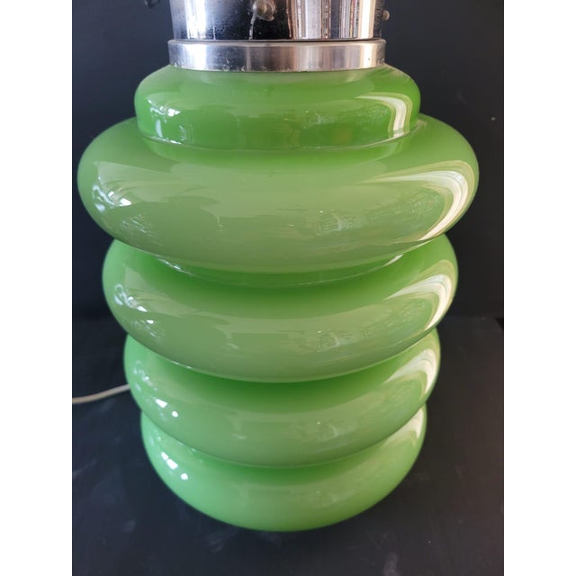 Metal White and Green Table Lamp in Murano Glass and Chromed Metal, 1970s For Sale - Image 7 of 11