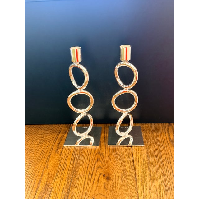 Pair Christofle Vertigo 3 Ring Candlesticks For Sale - Image 12 of 12