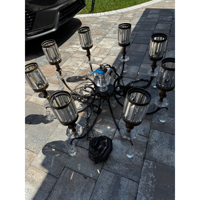 Art Deco Contemporary Fine Art Lamps Eaton Place Rustic Iron Crystal Chandelier. Great Condition For Sale - Image 3 of 13