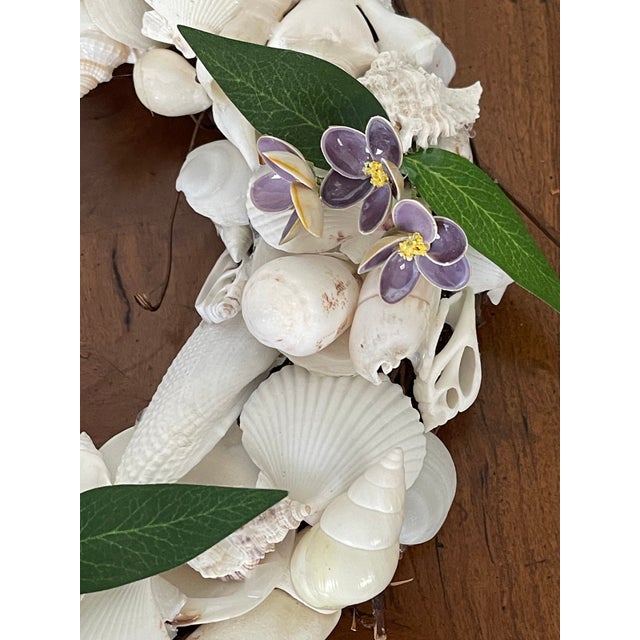 Lovely Purple Violet Flowers Sea Shell Frame Wreath For Sale - Image 4 of 6