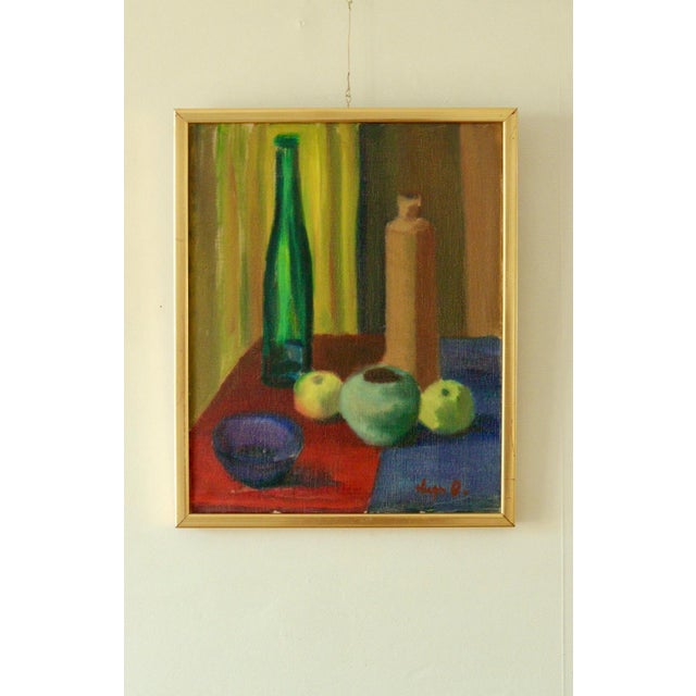 Hugo Olson, Still Life with Bottles and Apples, 1950s, Oil on Canvas, Framed For Sale - Image 8 of 9