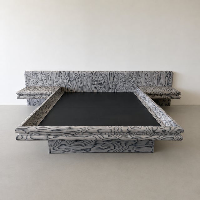 Postmodern Vintage 1980s Memphis Style Queen Platform Bed With Built-in Nightstands For Sale - Image 3 of 12