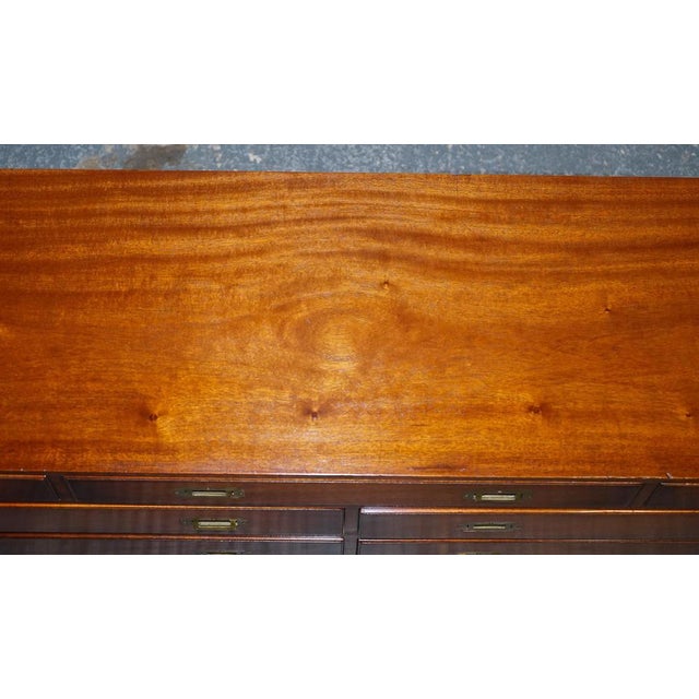 Vintage Yew Wood Military Campaign Sideboard Bank of Drawers with Brass Handles For Sale - Image 13 of 18