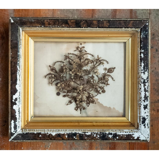 We are selling this heavily distressed and worn Victorian mourning jewelry floral arrangement. This great piece of...