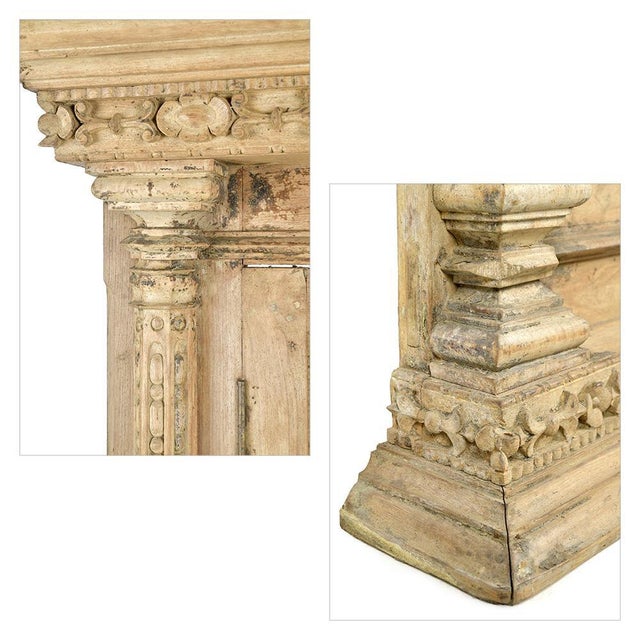 Wood Antique Indian Double-Leaf Door in Carved Solid Wood For Sale - Image 7 of 8