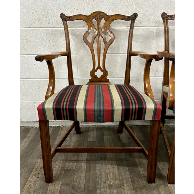 Vintage Chippendale Style Dining Arm Chairs - Pair For Sale - Image 4 of 12