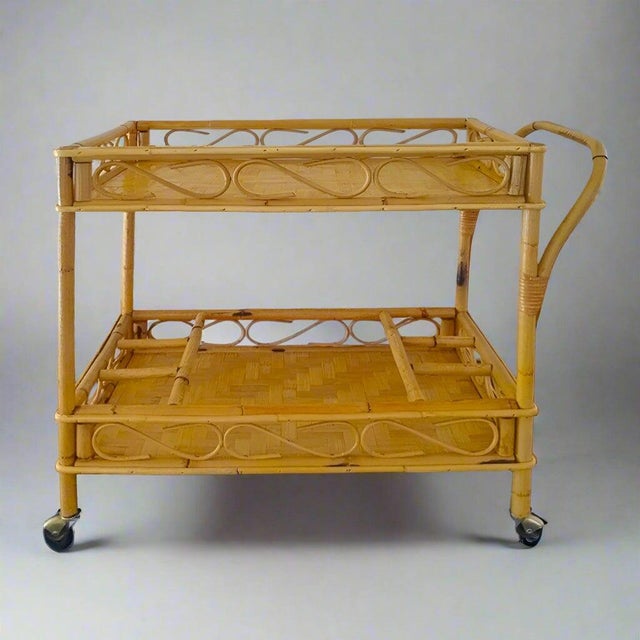 Mid-Century Modern Serving Bar Cart in Bamboo & Rattan from Franco Albini, Italy, 1960s For Sale - Image 3 of 10