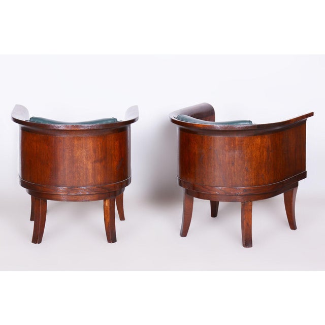Blue Czech Art Deco Armchairs in Oak by F. and H. Gessner, 1920s, Set of 2 For Sale - Image 8 of 9