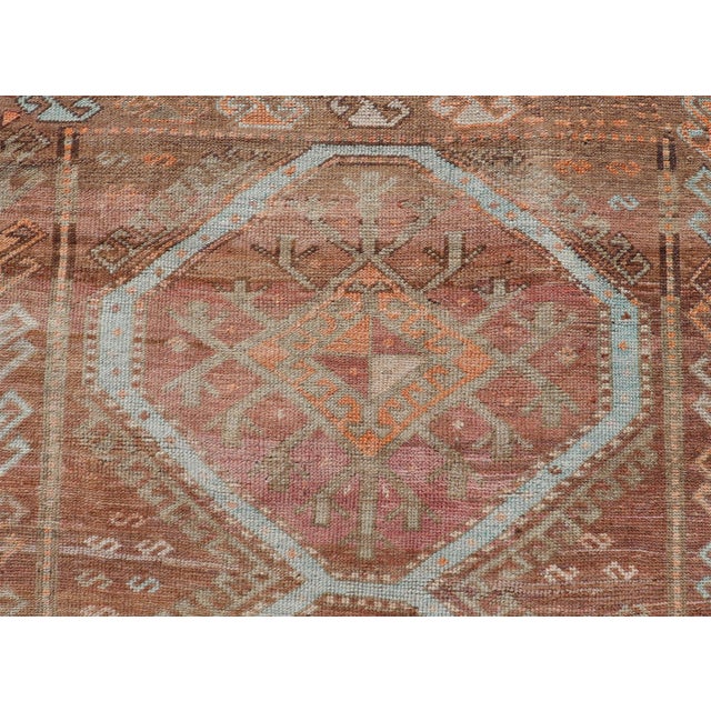Textile Colorful Turkish Kars Runner in Softer Tones With Tribal and Geometric Motifs 3'9 X 10'9 For Sale - Image 7 of 10