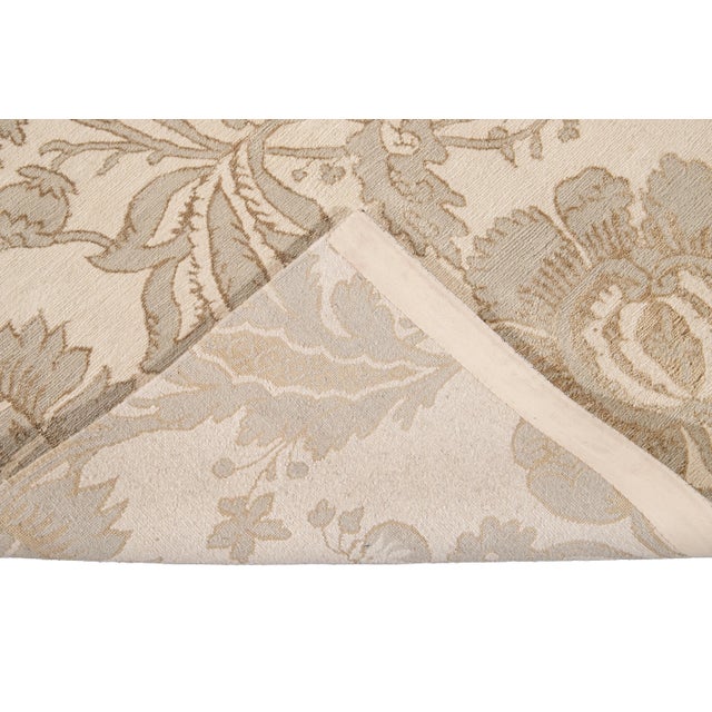 Beige Contemporary Nepalese Lapchi Wool and Silk Rug With Floral Pattern For Sale - Image 4 of 13