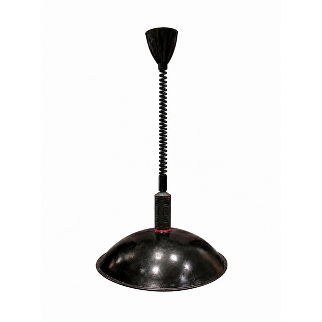 Vintage Adjustable Industrial Black Metal Pendant Lamp, 1980s, in Very Good conditions. Designed 1980 to 1989 Up to 250V...