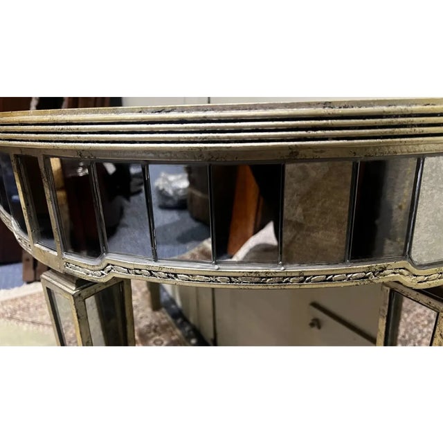Silver Lillian August Attributed Distressed Mirrored Demilune Console Table For Sale - Image 8 of 10