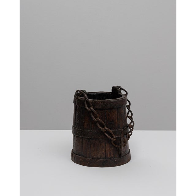 Rustic 1800s French Primitive Wooden Bucket With Chain For Sale - Image 3 of 18