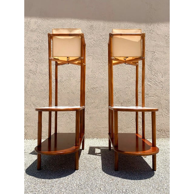 Mid-Century Modern Vintage Tommi Parzinger Style Lighted End Tables - a Pair For Sale - Image 3 of 10