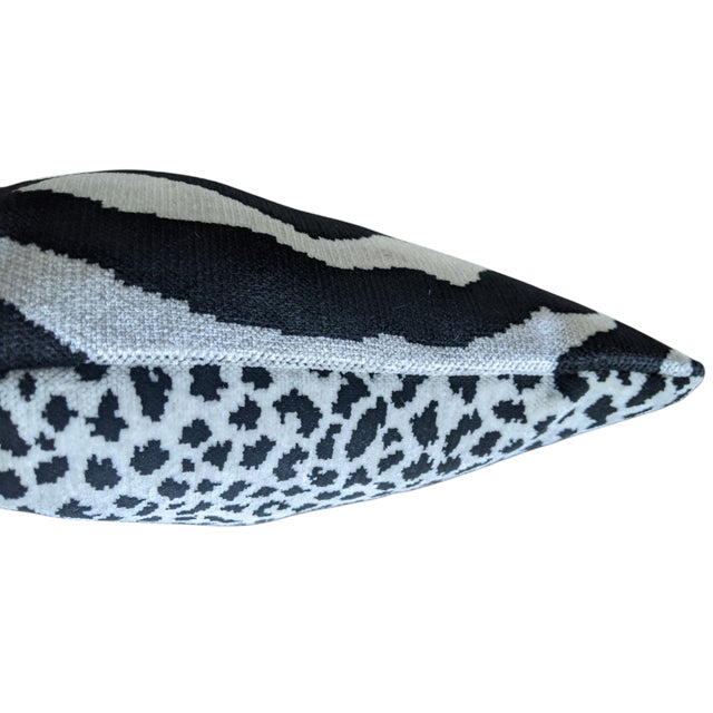 Contemporary Designer Chenille Velvet Reversible Zebra and Leopard Animal Print Lumbar Pillow For Sale - Image 3 of 10