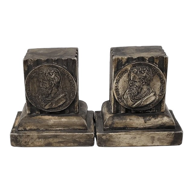 Vintage Neoclassical Greek Roman Michelangelo Architectural Column Bookends - a Pair For Sale