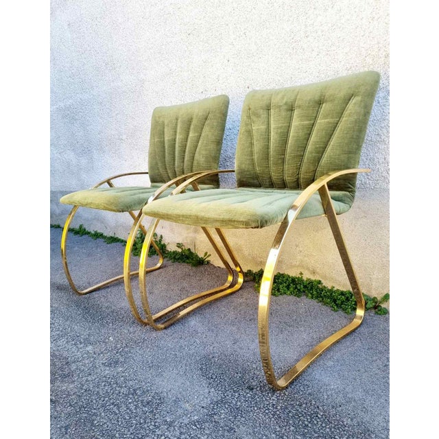 Italian Modern Brick Green Velvet and Gold Chromed Metal Chairs, 1970s, Set of 2 For Sale - Image 15 of 15