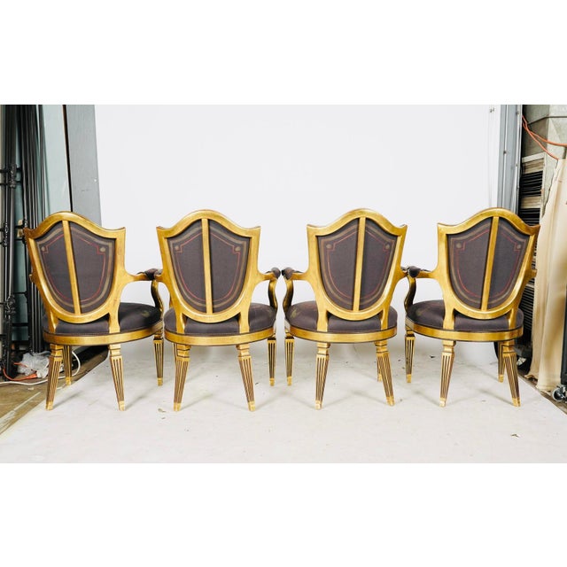 Set of Four Vintage Thomas W. Morgan Hand-Painted Neoclassical Gilt Armchairs For Sale - Image 10 of 14