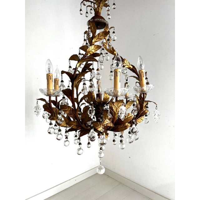 Vintage Chandelier with Crystal Drops and Gilded Brass, 1950s For Sale - Image 9 of 14