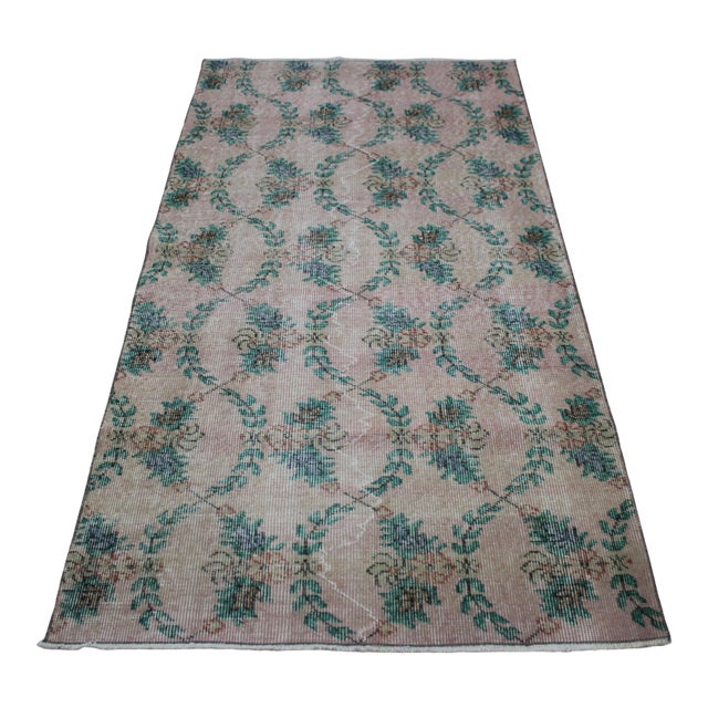 1970s Turkish Anatolian Handmade Floral Desing Runner Rug For Sale