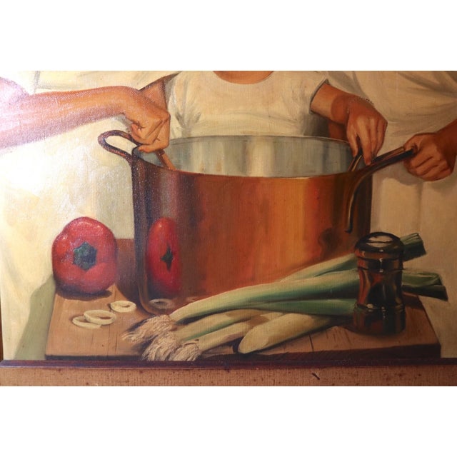 Large Vintage 1965 Ted Weiss Chef Children Cooking Culinary Canvas Oil Painting For Sale - Image 11 of 12
