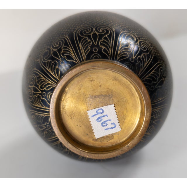Early 20th Century Chinese Black and Gilt Copper or Bronze Cloisonne Enamel Vase For Sale - Image 9 of 10