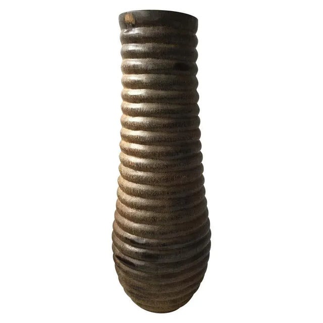 Gigantic Carved Exotic Wood Ribbed Vase For Sale - Image 12 of 12