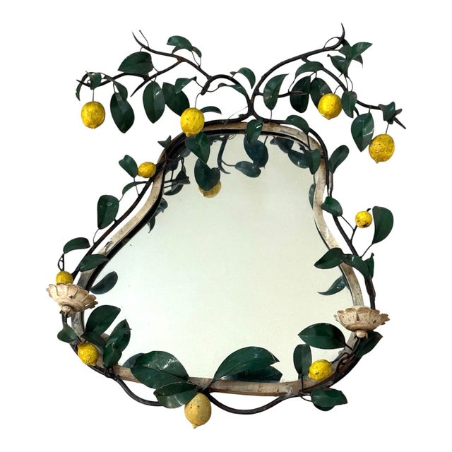 Vintage Italian Lemon Tole Girandole Mirror For Sale - Image 4 of 10