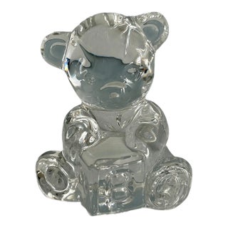 VTG Waterford Crystal Teddy Bear W Block Figurine Paperweight 3" Made in Ireland For Sale