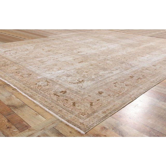 Textile Vintage Earth-Tone Persian Tabriz Rug - 09'10 X 12'07 For Sale - Image 7 of 9