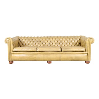 Vintage English Chesterfield Sofa in Original Golden Tan Leather, 1950s For Sale