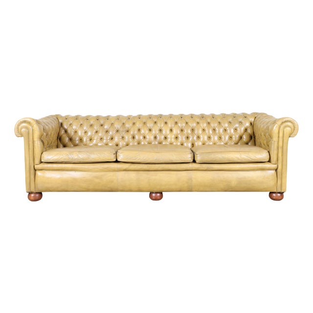 Vintage English Chesterfield Sofa in Original Golden Tan Leather, 1950s For Sale