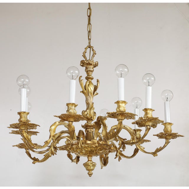 Gilded Bronze 10 Arm Regency Style Chandelier From Spain For Sale - Image 4 of 18