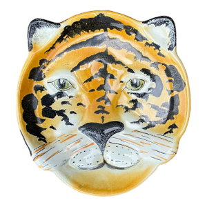Vintage Glazed Ceramic Tiger Plate