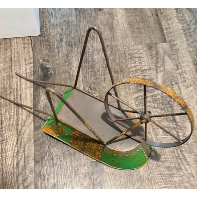Small Rustic Reclaimed Painted Metal Wheelbarrow in Green, 10.5” X 18.5” For Sale - Image 4 of 9