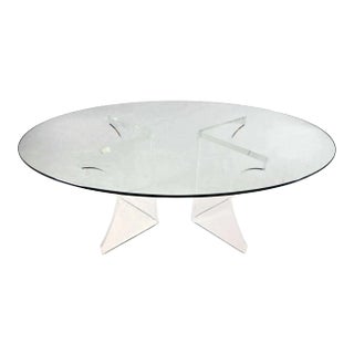 Vintage Modern to Hollywood Regency or Art Deco Dining Table Lucite Sculptural Base Oval Glass Top For Sale