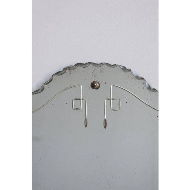Antique Chip Edge Mirror With Etched Detailing, Circa 1920s. Minimal design with an arched top and chipped edges. Simple...