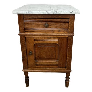 Antique French Oak Bedside Table with Marble Top For Sale
